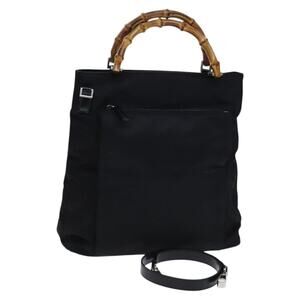 GUCCI Bamboo Hand Bag Nylon Black Silver 002 2122 002 2122